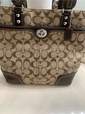 Coach Khaki and Chocolate Signature Canvas Tote